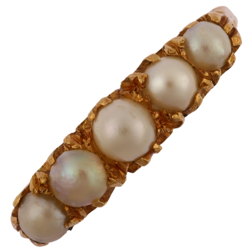 1155 - An early 20th century Scottish 18ct gold graduated five stone pearl half hoop ring, hallmarks Glasgo... 