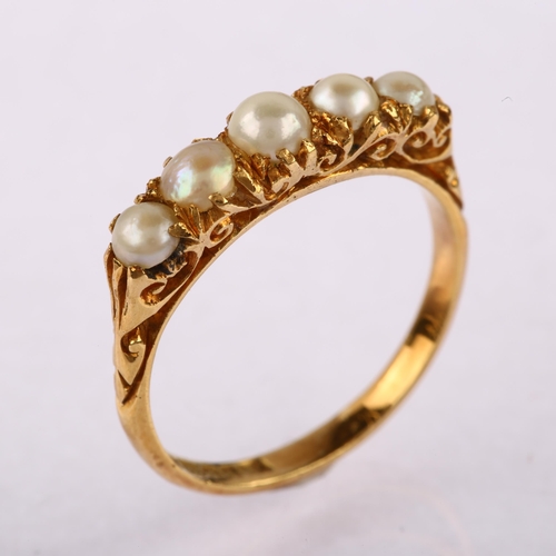 1155 - An early 20th century Scottish 18ct gold graduated five stone pearl half hoop ring, hallmarks Glasgo... 