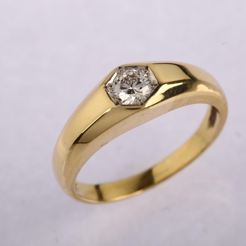 1159 - An 18ct gold 0.25ct solitaire diamond gypsy ring, set with modern round brilliant-cut diamond, colou... 