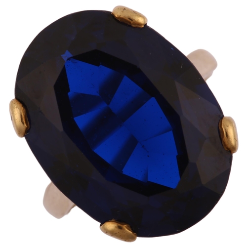 1165 - A large late 20th century 9ct gold blue synthetic spinel dress ring, set with oval mixed-cut spinel,... 