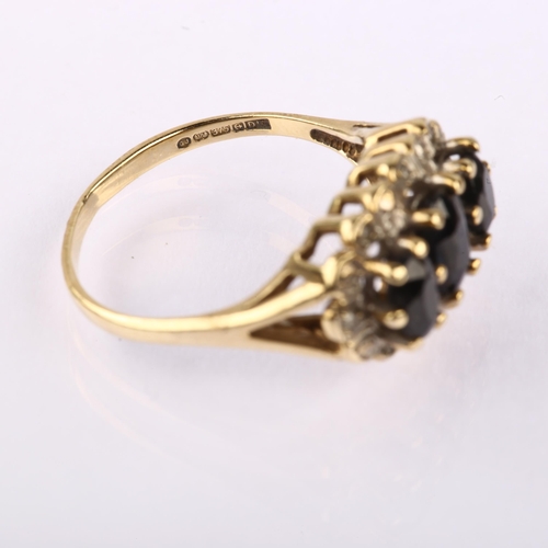 1166 - A 9ct gold sapphire and diamond cluster ring, set with oval mixed-cut sapphire and single-cut diamon... 