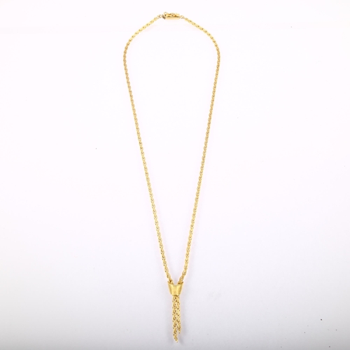 1169 - An Italian 18ct gold tassel necklace, textured and polished design, length 42cm, 15g