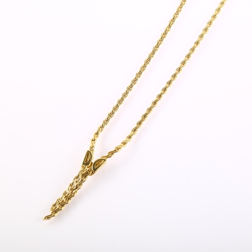 1169 - An Italian 18ct gold tassel necklace, textured and polished design, length 42cm, 15g