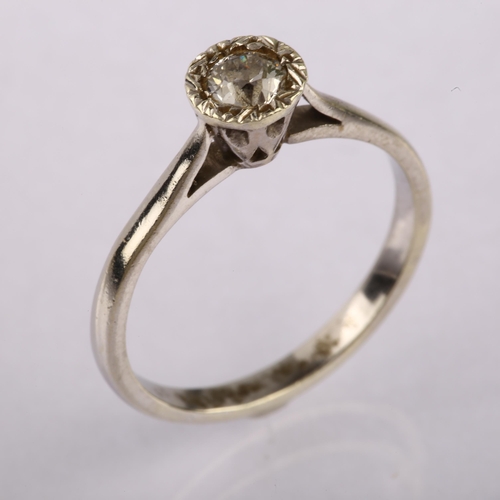 1171 - A mid-20th century 0.25ct solitaire diamond ring, unmarked white metal settings with illusion design... 