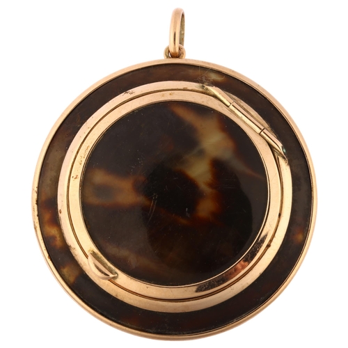 1173 - An Art Deco 9ct rose gold mounted tortoiseshell power compact, maker's marks C&C, diameter 5.5cm, 18... 