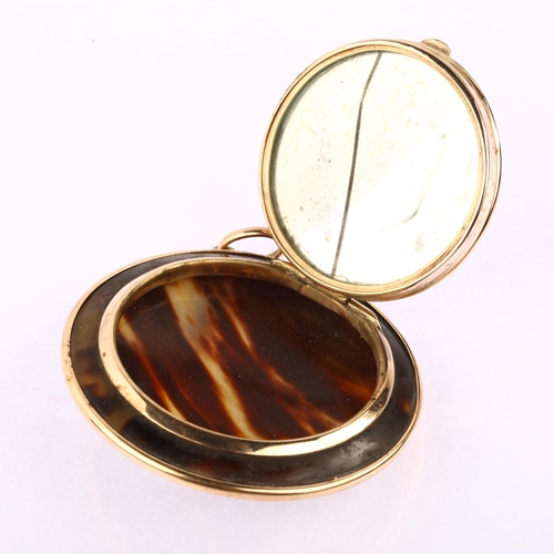 1173 - An Art Deco 9ct rose gold mounted tortoiseshell power compact, maker's marks C&C, diameter 5.5cm, 18... 