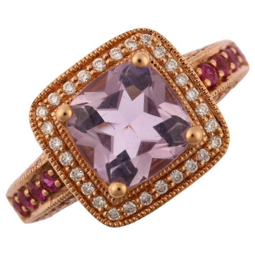 1175 - LE VIAN - a modern 14ct rose gold amethyst pink sapphire and diamond square cluster ring, total diam... 