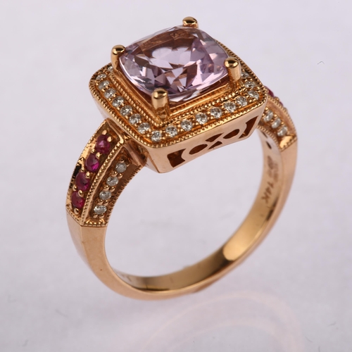 1175 - LE VIAN - a modern 14ct rose gold amethyst pink sapphire and diamond square cluster ring, total diam... 