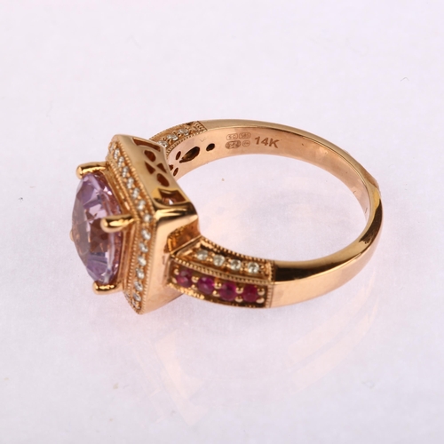 1175 - LE VIAN - a modern 14ct rose gold amethyst pink sapphire and diamond square cluster ring, total diam... 