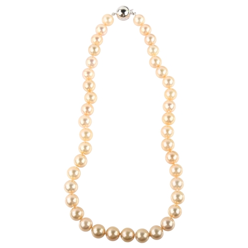 1177 - A single-strand cultured pearl necklace, with 9ct white gold ball clasp, pearl diameter 10.1mm, neck... 