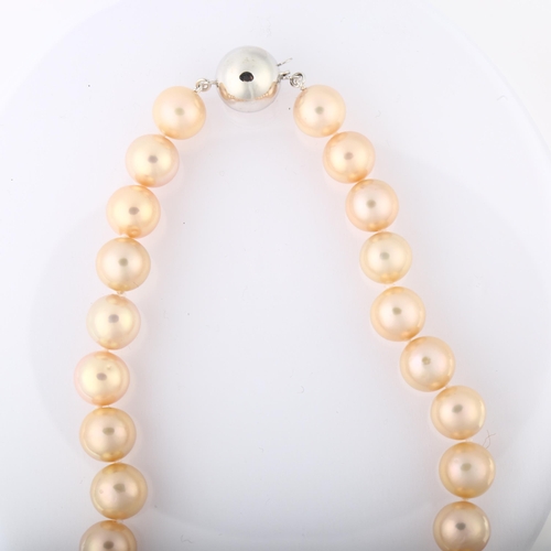 1177 - A single-strand cultured pearl necklace, with 9ct white gold ball clasp, pearl diameter 10.1mm, neck... 