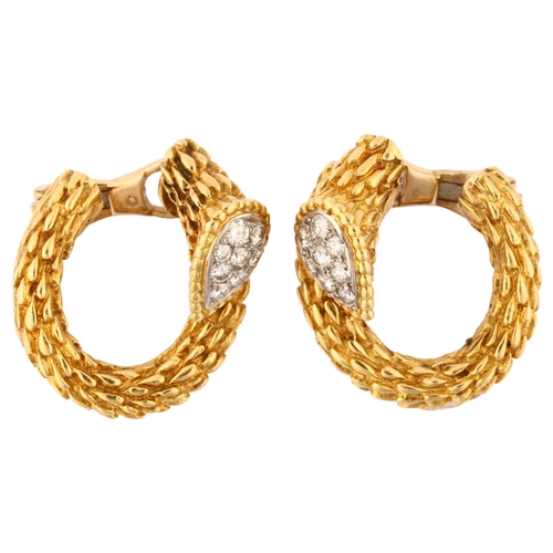 1185 - ATTRIBUTED TO BOUCHERON - a pair of 18ct gold diamond 'Serpent Boheme' clip-on earrings, set with mo... 