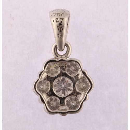 1188 - A modern 18ct white gold diamond flowerhead cluster pendant, prong set with modern round brilliant-c... 