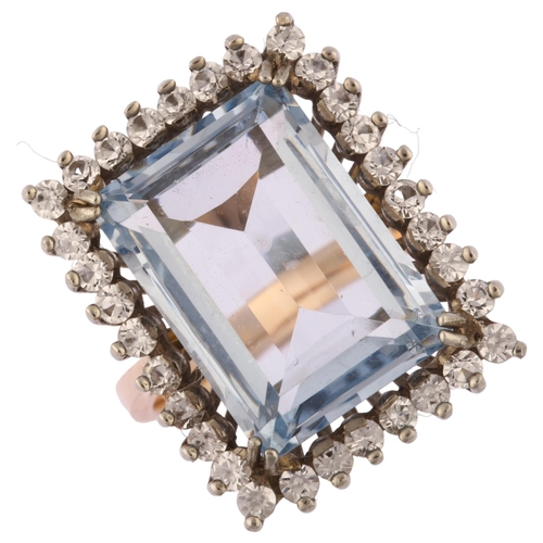 1189 - A large 9ct gold blue and white synthetic spinel rectangular cluster ring, set with rectangular step... 