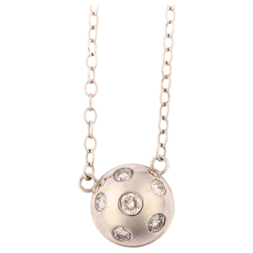 1190 - A modern 9ct white gold diamond bombe pendant necklace, set with modern round brilliant-cut diamonds... 