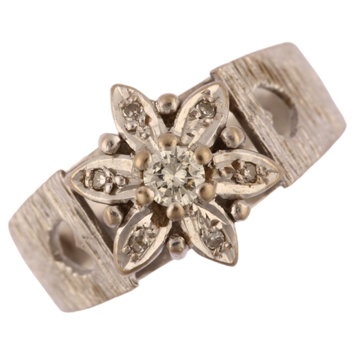 1193 - A mid-20th century 18ct white gold diamond flowerhead cluster ring, set with modern round brilliant ... 