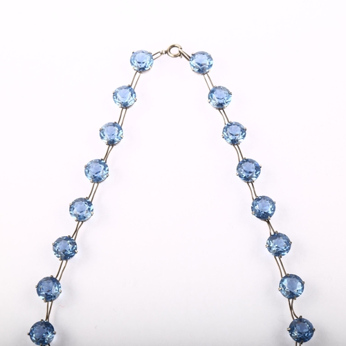 1204 - An Art Deco sterling silver blue paste riviere necklace, paste diameter 8mm, necklace length 32cm, 1... 