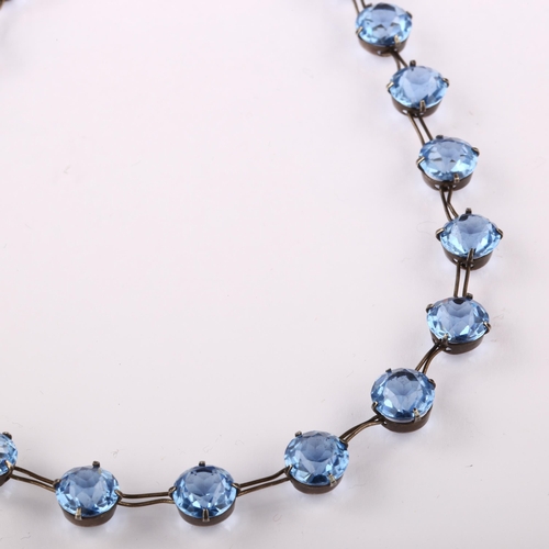 1204 - An Art Deco sterling silver blue paste riviere necklace, paste diameter 8mm, necklace length 32cm, 1... 