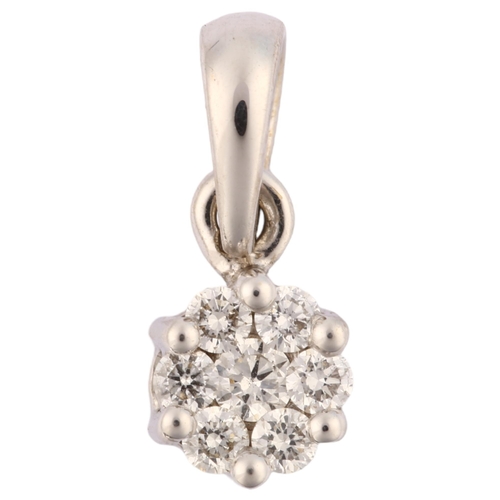 1219 - A modern 18ct white gold diamond cluster pendant, prong set with modern round brilliant-cut diamonds... 