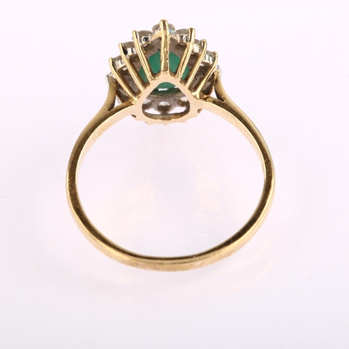 1222 - A late 20th century 9ct gold emerald and cubic zirconia pear cluster ring, hallmarks London 1981, se... 