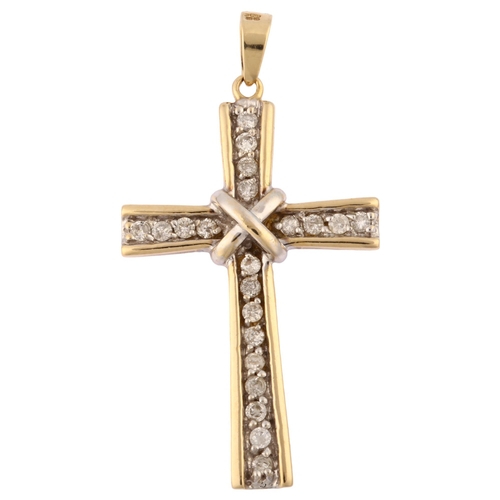 1234 - A modern 9ct gold diamond cross pendant, set with modern round brilliant-cut diamonds, total diamond... 