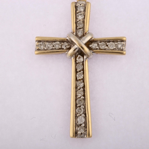 1234 - A modern 9ct gold diamond cross pendant, set with modern round brilliant-cut diamonds, total diamond... 