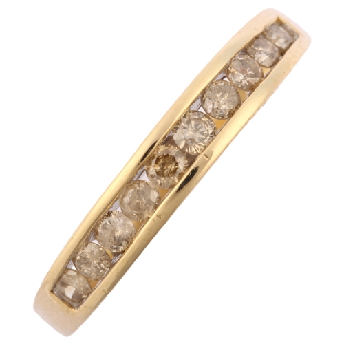 1235 - A modern 9ct gold diamond half eternity ring, channel set with modern round brilliant-cut diamonds, ... 