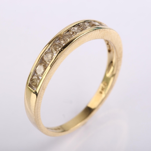 1235 - A modern 9ct gold diamond half eternity ring, channel set with modern round brilliant-cut diamonds, ... 