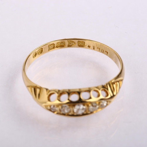 1238 - An early 20th century 18ct gold graduated five stone diamond half hoop ring, set with old-cut diamon... 