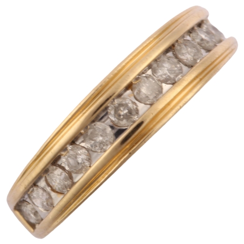 1239 - A modern 9ct gold diamond half eternity ring, channel set with modern round brilliant-cut diamonds, ... 