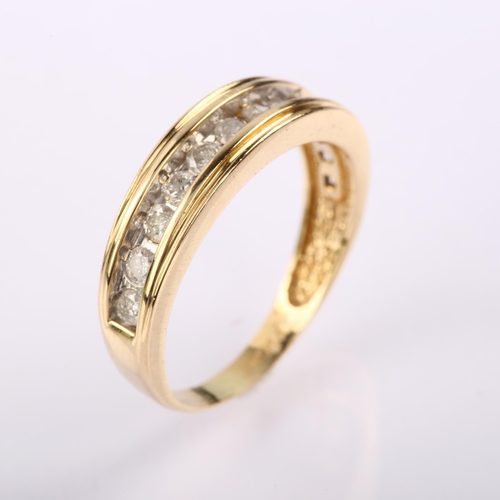 1239 - A modern 9ct gold diamond half eternity ring, channel set with modern round brilliant-cut diamonds, ... 