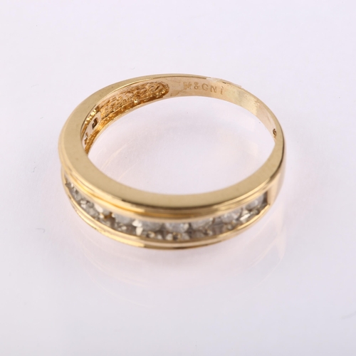 1239 - A modern 9ct gold diamond half eternity ring, channel set with modern round brilliant-cut diamonds, ... 