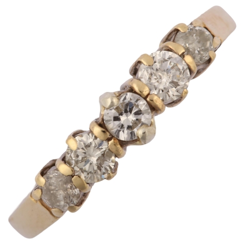 1268 - A modern 9ct gold five stone diamond ring, prong set with modern round brilliant-cut diamonds, total... 