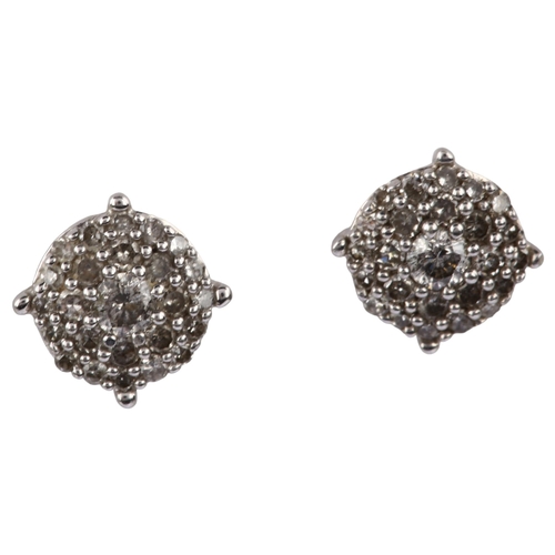 1271 - A pair of 9ct white gold diamond cluster earrings, set with modern round brilliant and single-cut di... 