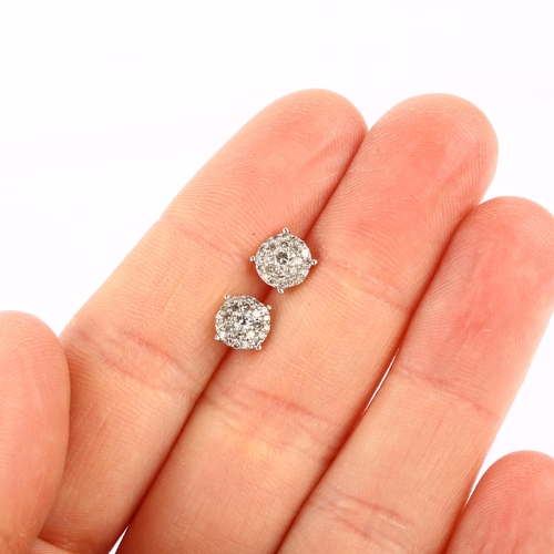 1271 - A pair of 9ct white gold diamond cluster earrings, set with modern round brilliant and single-cut di... 