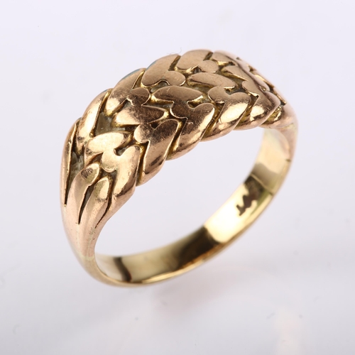 1280 - An early 20th century 9ct rose gold keeper ring, setting height 8.3mm, size K, 3.7g