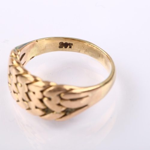 1280 - An early 20th century 9ct rose gold keeper ring, setting height 8.3mm, size K, 3.7g