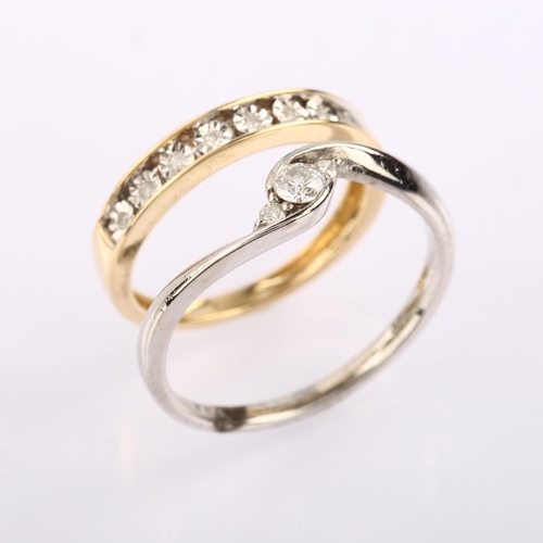 1281 - 2 x 9ct gold diamond rings, sizes J and P, 3.4g total (2)