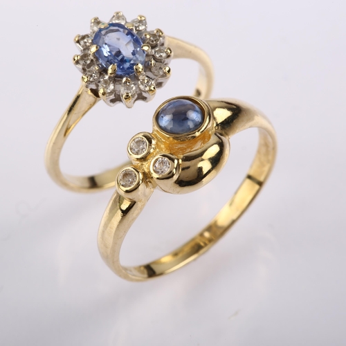 1282 - 2 x 9ct gold sapphire and diamond rings, sizes I and M, 3.4g total (2)