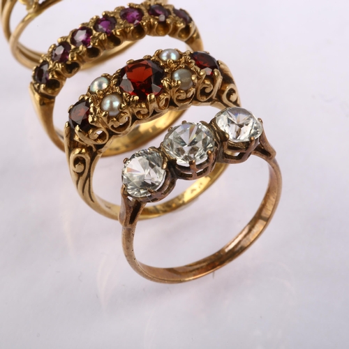 1285 - Various rings, including 2 x 9ct gold garnet rings (6.2g), Middle Eastern opal triplet ring (3.8g), ... 