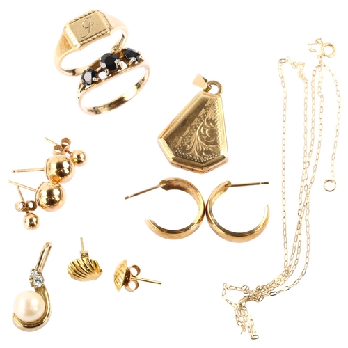 1288 - Various gold jewellery, including signet ring, earrings etc, 8g gross