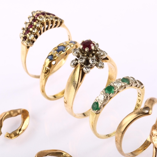 1289 - Various gold jewellery, comprising 2 x 18ct rings (4g), 1 x 14ct ring (4.1g), and 3 x 9ct rings (5.6... 