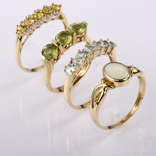 1292 - 4 x 9ct gold gem set rings, sizes N, P x 2, and Q, 8.7g total (4)