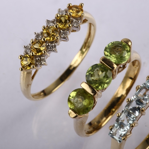 1292 - 4 x 9ct gold gem set rings, sizes N, P x 2, and Q, 8.7g total (4)