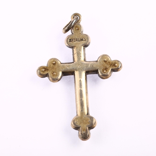 1294 - A Victorian sterling silver-gilt paste cross pendant, height 40.8mm, 3g