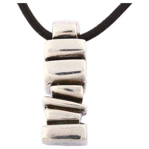 1297 - ANETTE KRAEN - a large and heavy Danish brutalist sterling silver abstract pendant necklace, on leat... 