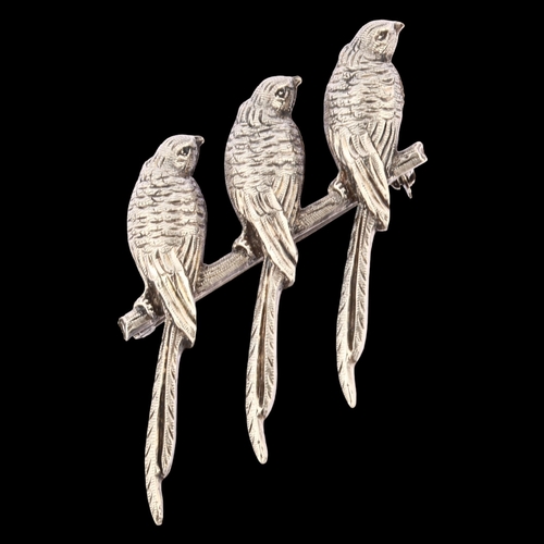 1300 - A Continental silver budgerigar bird brooch, brooch height 76.4mm, 14.5g