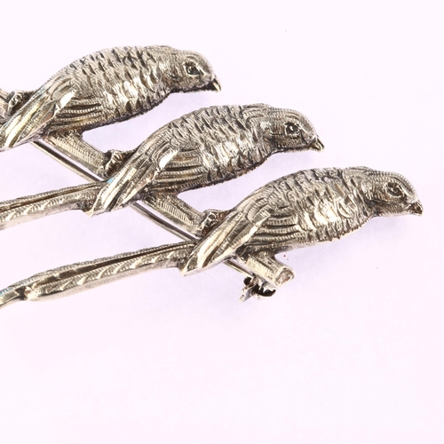 1300 - A Continental silver budgerigar bird brooch, brooch height 76.4mm, 14.5g