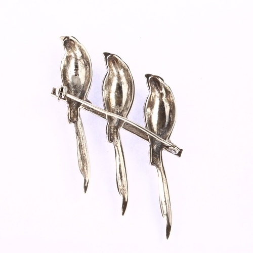 1300 - A Continental silver budgerigar bird brooch, brooch height 76.4mm, 14.5g