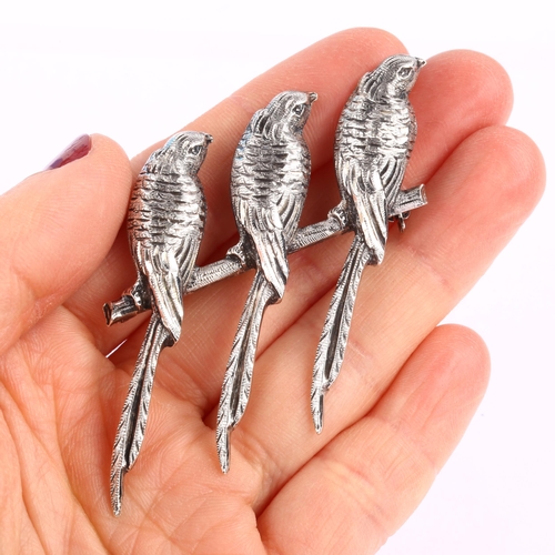 1300 - A Continental silver budgerigar bird brooch, brooch height 76.4mm, 14.5g